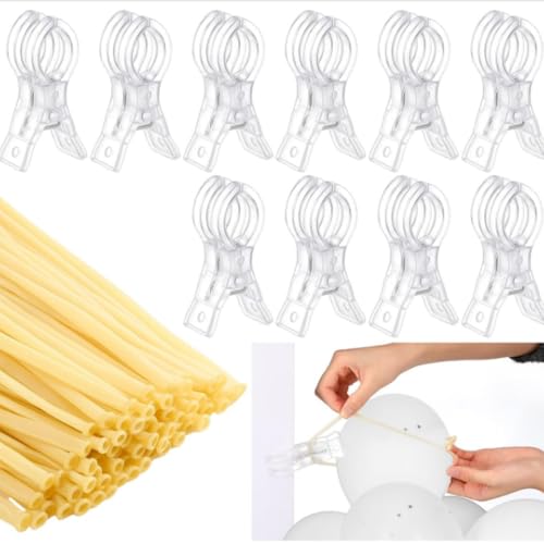 Amyhill 10 Pack Large Balloon Arch Clips Plastic Transparent Backdrop Spring Clamps 3.5 Inch Heavy Duty Clip and 50 Pcs Clear 260 Long Balloons Arch Kit Birthday Decoration Crafts Photography