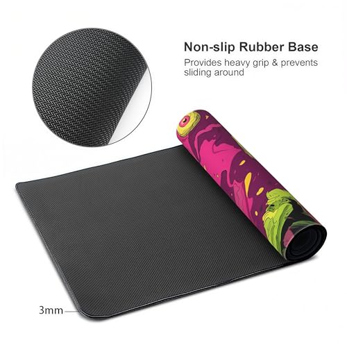 Zombie Skull Gaming Mouse Pad, Rubber, Vibrant Purple, Green and Black Design, 35.4 x 15.7 Inches - color: Skeleton