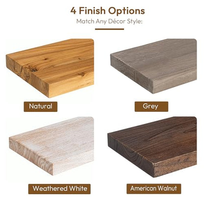 Vivelove Flat Edge Elm Wood Floating Shelf with Invisible Bracket 24”Grey - color: Grey, size: 24”,set of 2