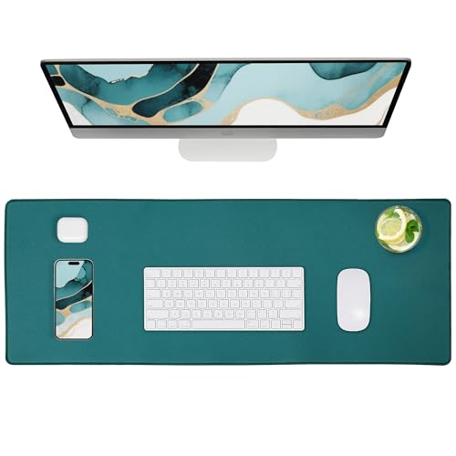 ALOANES Dark Green Waterproof Desk Mat,Large Extended Mouse Mat,Office Desk Protector with Anti-Slip Base,Stitched Edge,Grain Jacquard Surface,Perfect for Gamer,Office&Home, XL(11.81''x27.56''x0.12'') | Green Grain Jacquard Surface Keyboard Desk Mat for C