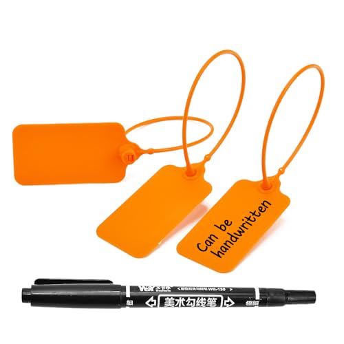 100pcs Luggage Tags Plastic Seals Shipping Label Logistics Sign Tie Bag Tag, Sealing Storage Multi Purpose Name ID Tag with Marker for Suitcases, Backpack, Schoolbag, Car Key (Orange) - color: Orange, size: 100pcs