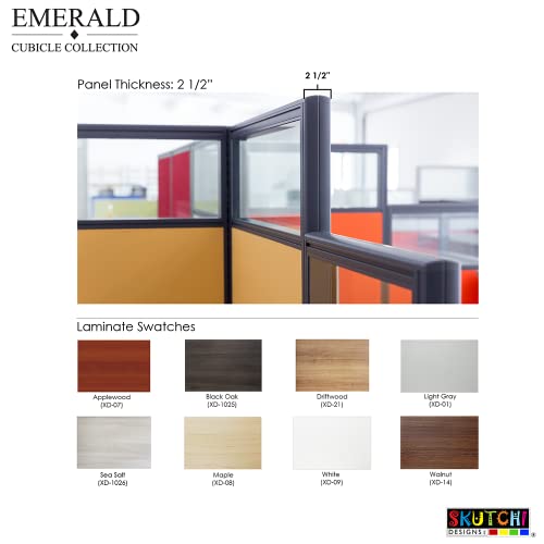 SKUTCHI DESIGNS INC. Modern 4 Person Cubicles | L-Shaped Workstations with Storage | Emerald Collection | Social Distancing | 5x5x52-39 H | Black Oak - color: Black Oak