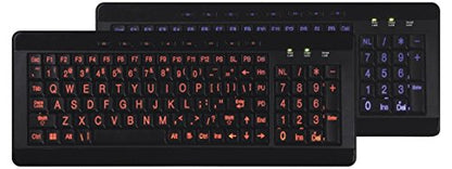 iMBAPrice Large Font Print USB LED Backlit Keyboard, Orange and Blue (IMBA-LOB-BKB) - color: black;blue
