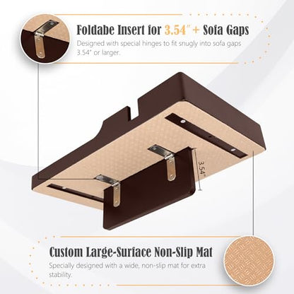 Nnewvante Couch Insert Tray, 2-in-1 Insert & Flat Sofa Organizer Bamboo with 4 Compartments,Fits Seat Gaps or Ottomans,for Snacks, Drinks, Remotes,15.35x9.84-inch,Brown - color: Brown