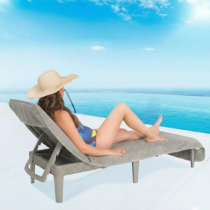 American Soft Linen Chaise Lounge Covers with Pocket, 86"x32" Oversized Beach Pool Lounge Chair Towel, Gray - color: Gray Chair Towel, size: 1 PIECE