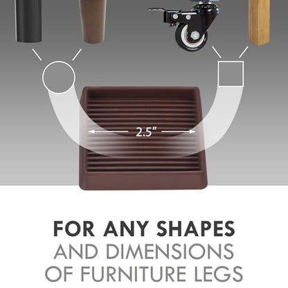 2.5X2.5 Rubber Caster Cups, Non Slip Furniture Pads, Anti-Slip Gripper, Anti Skid Furniture Feet, Anti Slide Floor Protector for Bed Couch Stoppers - 4 Pack Brown - size: 2.5" x 2.5"-Brown