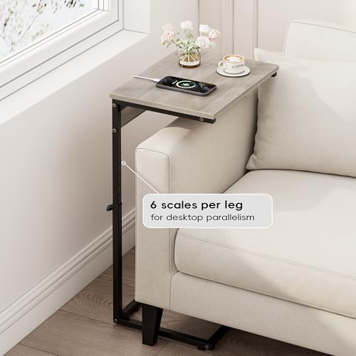 Vagusicc C Shaped End Tables Set of 2 with Charging Station, 33.2'' Tall C Table Adjustable Height Side Table, Small Side Table for Small Spaces, Couch Sofa Table TV Tray for Living Room, Greige - color: Greige (2 Pack), style: With Plug