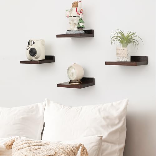 Small Floating Shelf, 5x6 Inch Display Ledges for Wall,Mini Shelves,Rustic Wood Shelf for Bedroom Living Room Bathroom Kitchen (3, Dark Walnut) - color: Dark Walnut, size: 5x6 Inch-3 Pcs
