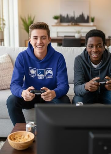 Tstars Eat Sleep Game Hoodie for Men and Teens Funny Gamer Pullover Cool Gaming Apparel Hoodies Boys - color: Royal, size: Small