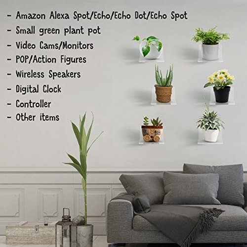 Yulejo 6 Pieces Acrylic Floating Shelves Set Acrylic Small Wall Shelf Wall Mounted Shelf Bathroom Drilling Organizer Adhesive Display Shelf for Bedroom Gaming Room Living Room Office