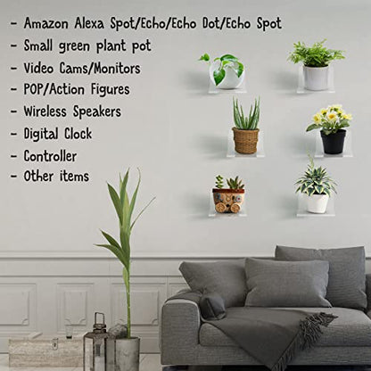 Yulejo 6 Pieces Acrylic Floating Shelves Set Acrylic Small Wall Shelf Wall Mounted Shelf Bathroom Drilling Organizer Adhesive Display Shelf for Bedroom Gaming Room Living Room Office