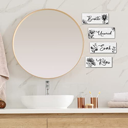 4 Pieces Bathroom Wall Art Rustic Farmhouse Decor Sign Relax Soak Unwind Breathe Wood Hanging Sign for Home Spa Bathroom Laundry Decor