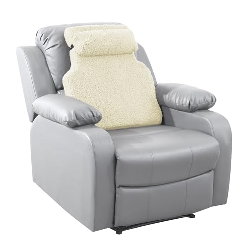 HOMBYS Sherpa Fleece Lumbar Support Pillow with Headrest, Foam Recliner Chair Cushion for Back Pain, Big High Back Support with Chair Headrest for Elderly (Beige) - color: Beige