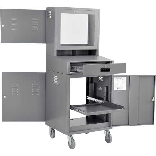 Global Industrial Mobile Security LCD Computer Cabinet Enclosure, Gray | For 24" Diagonal Monitors, Steel Construction, Powder Coat Finish, 24-1/2"W x 22-1/2"D x 62-3/4"H, Unassembled - color: Grey
