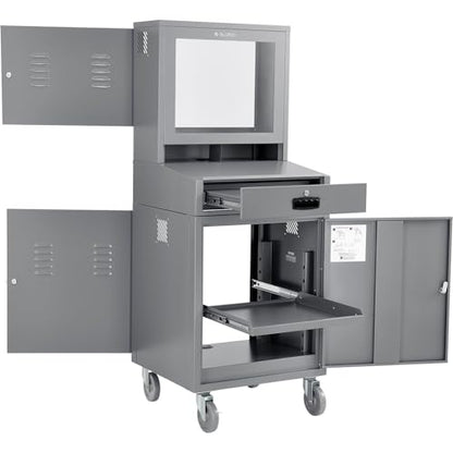 Global Industrial Mobile Security LCD Computer Cabinet Enclosure, Gray | For 24" Diagonal Monitors, Steel Construction, Powder Coat Finish, 24-1/2"W x 22-1/2"D x 62-3/4"H, Unassembled - color: Grey
