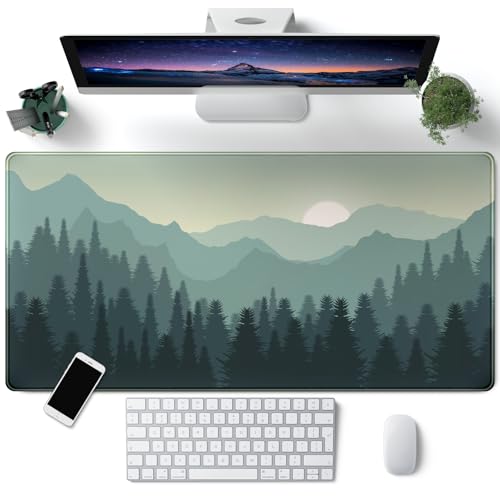 Forest Desk Mat Green Nature Large Mouse Pad XXL 31.5''X 15.7'' Landscape Aesthetic Desk Pad Gaming Mousepad Big Keyboard Mouse Mat for Laptop Computer Office Decor - color: A Green