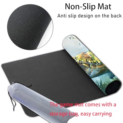 MTG Playmat, Smooth Surface Game Play Pad MTG TCG 24 x 14 inch with Storage Bag, Non-Slip Mouse Pad Card Fighting Game, Waterpainted Turtle - color: Waterpainted Turtle