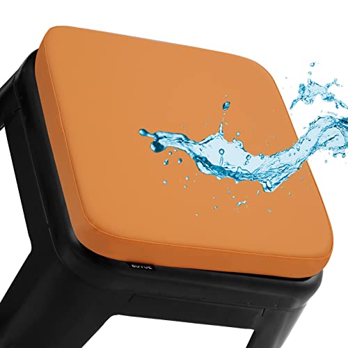 BUYUE Enhanced Anti-Slip Magnetic Bar Stool Cushion 1 Piece, Luxury PU Leather Waterproof Small Seat Cushion for Café Bistro Stackable Metal Stool (Square, Orange, 1) - color: Orange, style: Square-1 Pcs