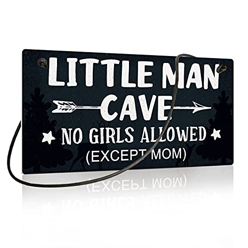 Putuo Decor Little Man Cave Sign, Boys Room Wall Decor for Boys, 10x5 Inches PVC Hanging Plaque Gift (No Girls Allowed Except Mom - 2) - color: No Girls Allowed Except Mom - 2