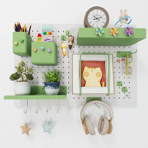 Metal Pegboard Kit — Carbon Steel Pegboards with 26 Accessories, Pegboard Wall Organizer for Home, Office, Study Room, Kitchen, Craft Room & Gaming Setup— 24″ × 16″ White Peg Board - color: White