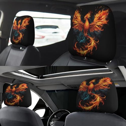 Dujiea 2 Pack Fire Animal Pheonix Print Car Headrest Covers, Universal Soft Car Seat Head Rest Cover Protector, Vehicle Accessories Fabric Headrest Cover for Cars Vans Trucks - color: Fire Animal Pheonix Print