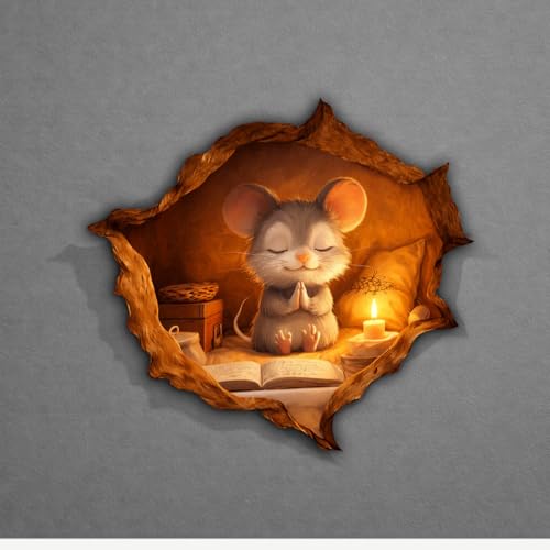 2Pcs Cute Prayer Mouse Stickers Removable Peek A Boo Mouse in Mouse Hole Decal Sticker, Mouse Hole in The Wall Sticker with 3D Effect for Wall Decoration, Funny Gift, Potty Training, Prank 8 Inches - color: D23, size: 8 Inches
