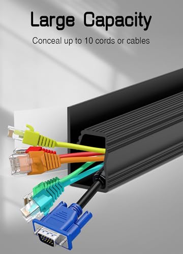 Under Desk Cable Management J Channel, 6 Pack Adhesive Cord Organizer | 6-pack adhesive J channel organizes under-desk cables with no drilling, keeping power and data wires neat and accessible. - color: Black