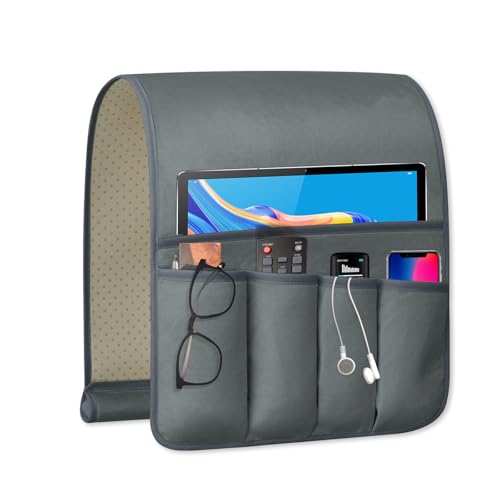 TV Remote Control Holder Couch Caddy, Non-slip Bedside Caddy Organizer with 5 Pockets for Key Glasses Phone Magazine Holders (Gray, 35"x12.4") - color: Gray, size: 35"x12.4"