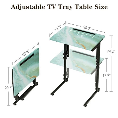 Folding TV Tray Table,Adjustable TV Dinner Table with Sturdy MDF Top,Eating Trays for Living Room with No Assembly Required (Sea Blue,2Pcs) - color: Sea Blue, size: 2PCS