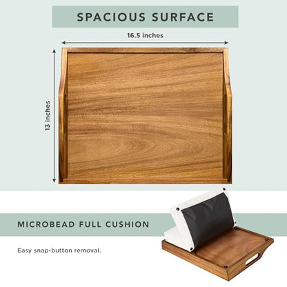 ROSSIE HOME Acacia Wood Bed Tray, Lap Desk - Set of Two - with Hyacinth Storage Basket - Natural - Fits up to 15.6 Inch Laptops - Style No. 70106 - color: Natural Acacia, size: 2-Pack with Basket