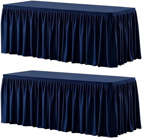 Wish Care 2 Pack Navy Blue Rectangle Table Clothes for 4 Foot Tables, Polyester Fitted Tablecloths 4ft Stretch Table Cover for Wedding, Birthday, Parties, Trade Show, Craft Show - color: Navy Blue, size: 48" x 24" (4 Ft - 2 Pcs)