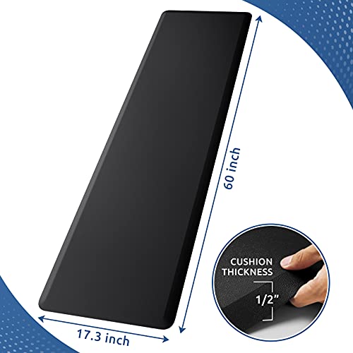 KitchenClouds Kitchen Mat Cushioned Anti Fatigue Rug 17.3"x60" Water Resistant Non Slip Standing Desk Mat Comfort Floor Mats for House Sink Office (Black) - color: Black, size: 60"L x 17.3"W x 0.5"Th
