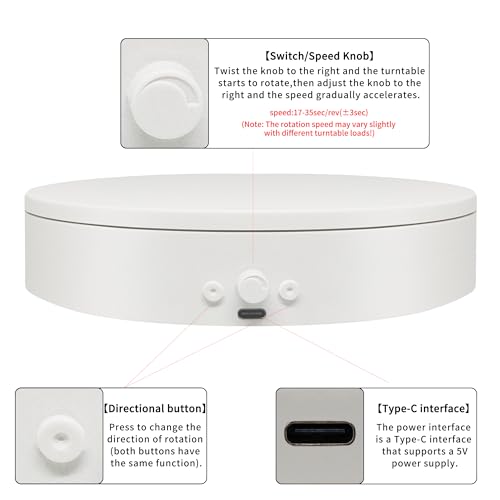Rotating Display Stand with USB Power Cable, Mute Rotating Turntable 5.9" 11lb Load, Adjustable Speed and Direction, Used for Jewelry, Shoes and Turner Glitter Cups Shooting and Display (5.9"white) - color: 5.9" white