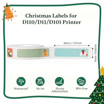 NIIMBOT Christmas Labels for D110/D11/D101 Label Maker,14 x 50 mm (0.55'' x 1.97''), Thermal Label Tape for Christmas Home Office Labeling, Meowy Xmas Pattern - color: 14mmx50mm-meowy Xmas