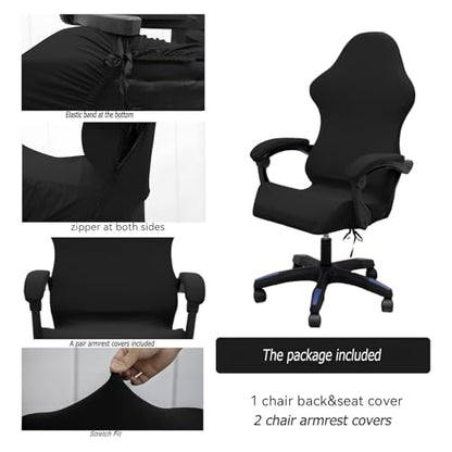 Gaming Chair Cover Set with Armrest Covers, Stretch Ruffled Slipcover for Racing Office Computer Reclining Chairs (Black) - color: Black