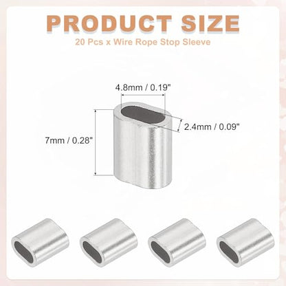 uxcell 1/16"(2mm) Wire Rope Stop Sleeve, 304 Stainless Steel Cable Wire Rope Crimping Loops Sleeve Ferrules for Cable Ferrule, Silver 20Pcs - size: 1/16"(2mm)