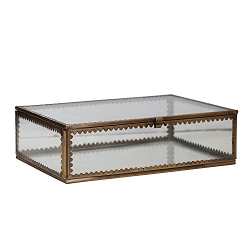 Brass and Glass Display Box with Scalloped Edges, Antique Finish - size: 7"L x 5"W x 2"H
