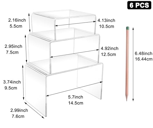 Cerpourt 2 Sets Acrylic Display Risers(4",5",6") Product Stand ((4"x5"x6") Clear Risers)