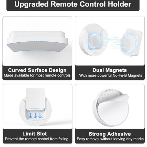 YYILIS Magnetic Remote Control Holder Wall Mount, 4 Pack Upgrade Remote Control Organizers Storage Self-Adhesive TV Remote Control Caddy for Back of TV White - color: White