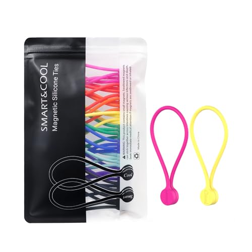 SMART&COOL Reusable Silicone Magnetic Cable Ties for Bundling and Organizing, Holding Stuff, Book Markers, Fridge Magnets, Assorted Color, 7.16'' (20-Pack, Multi) - color: Multi, size: 20-pack