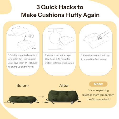 Indoor Kitchen Chair Cushions Set of 4 18"X16.5"X3" Soft Anti Slip Dining Chair Pads Tufted Kitchen Seat Cushion with Ties, Dark Green - color: Dark Green