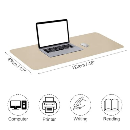 Patikil Desk Mat, 48x17 Pu Leather, Waterproof Non-Slip, Dual Sided for Office/Home, Khaki - color: Khaki, size: 48"x17"