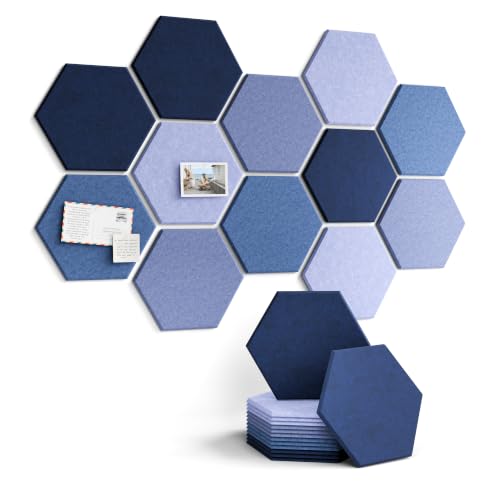 Fluxynara Hexagon Cork Board Alternative for Walls Decor-12-Pack Felt Bulletin Board Tiles,with 70 Adhesive Tabs for Office,Classrooms & Home Pin Board Felt Board-Denim Mist - color: Denim Mist-1, size: 12-Pack