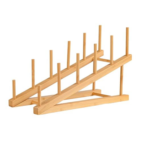 Plate Stands For Display,Wooden Plate Racks Dish Stand Holder, 5-Tier Display Stands For Tabletop Book, Art Print, Puzzle, Cutting Board Kitchen Cabinet Organizer (1 Pack) - size: L-1 Pack