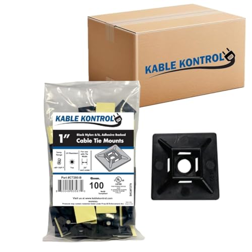 Kable Kontrol Zip Tie Mounts, 1” Sq, Black, 5500 Pcs Bulk Pack, Adhesive Backed Multi-Purpose UV-Resistant Mounting Squares Nylon Cable Tie Wrap Anchor Pads for Cable Management - color: Black, size: 1" Inch Square - 5500 Pcs