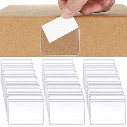 Jeyiour 100 Pcs Label Holders Adhesive Nameplate Pockets Storage Bin Labels Index Card Holder Shelf Plastic Peel Stick for Classroom Supermarket Bookshelf Library Student Box Drawer (2.4 x 1.6 Inch) - size: 2.4 x 1.6 Inch