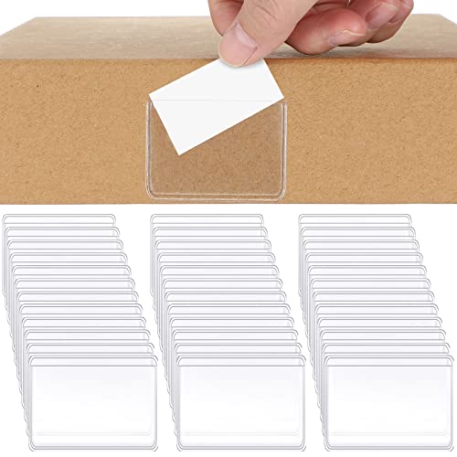 Jeyiour 100 Pcs Label Holders Adhesive Nameplate Pockets Storage Bin Labels Index Card Holder Shelf Plastic Peel Stick for Classroom Supermarket Bookshelf Library Student Box Drawer (2.4 x 1.6 Inch) - size: 2.4 x 1.6 Inch