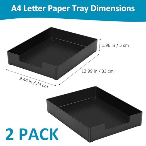Letter Size A4 Papers Tray Desk Drawer Organizer Tray A4 Plastic Letter Paper Stationery Desk Accessories, Black Holder File Organization for Office, School, Home Storage (2 Pack) - color: Black-2 Pcs