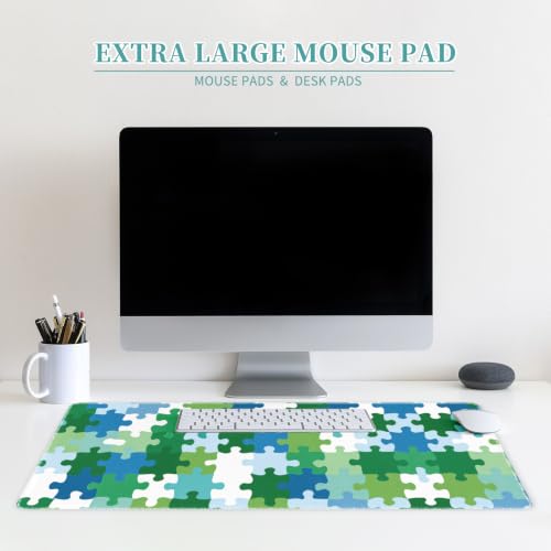 Large Mouse Pad, Big Gaming Mousepad, Desk Mat for Desktop, Thick Non-Slip Waterproof Rubber Base, Mouse Pads for Office, Computer, Keyboard, Laptop 31.5x11.8 in, Geometric Puzzle - color: Geometric Puzzle, size: 31.5" x 11.8"