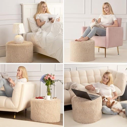 Hansleep Round Pouf Ottoman Foot Rest, Footstool, Brown | High-Density One-Piece Foam, 17 x 14 Inch, Firm & Stable, for Couch, Bedroom, Living Room, Machine Washable Cover - color: Brown, size: 17"D x 17"W x 14"H